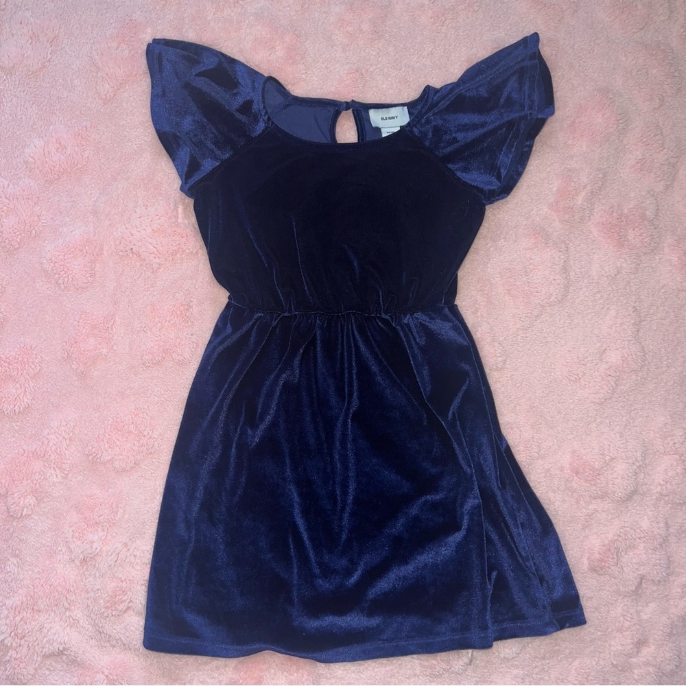 Navy Blue Girls Size 5 XS Old Navy Velvet Holiday Party Short Sleeve Dress